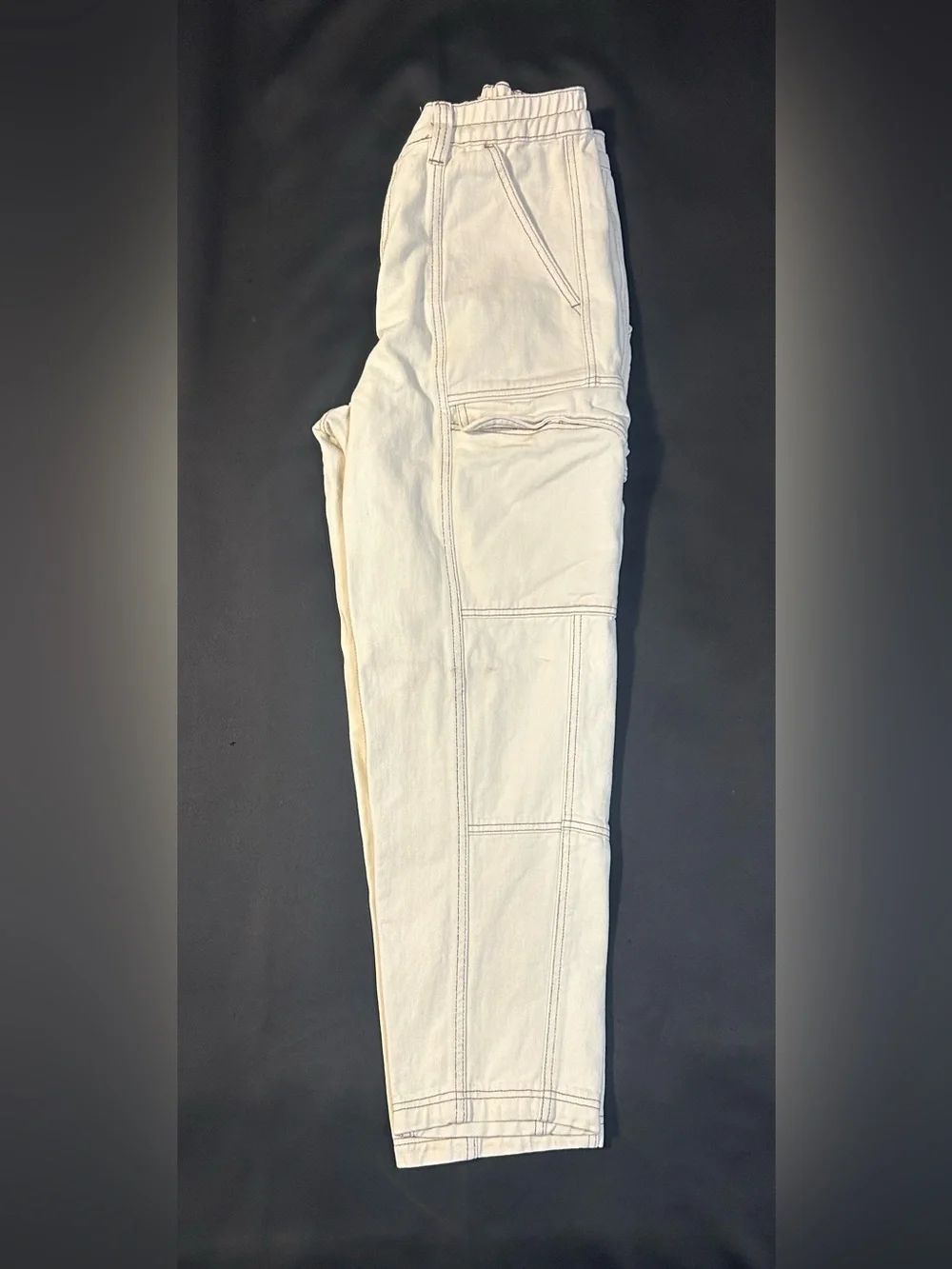 PACSUN Cream Cargo Pants with Utility Pockets Elastic Waist Cargo